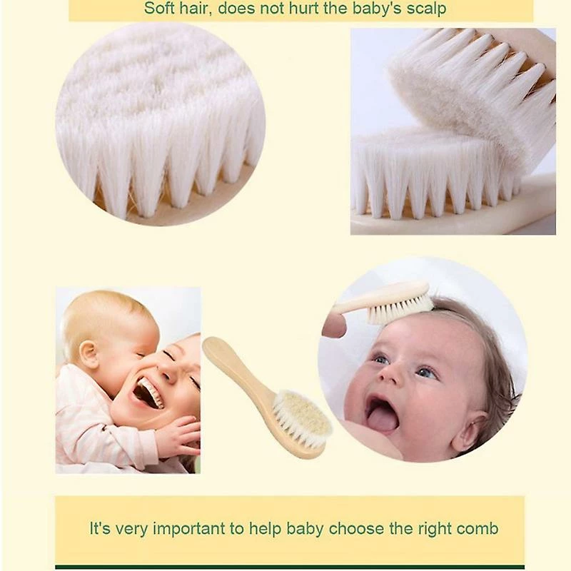 Unbranded Natural Wooden Handle Soft Press Baby Hairbrush And Super Soft Hair Suitable For Newborns And Child - Image 5