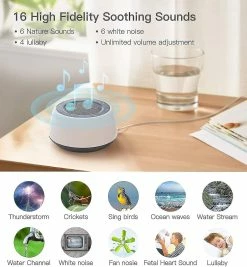 Unbranded White Noise Machine For Sleeping Baby Adults Kids, Sound Machine With Night Light, 16 Soothing Sounds,11