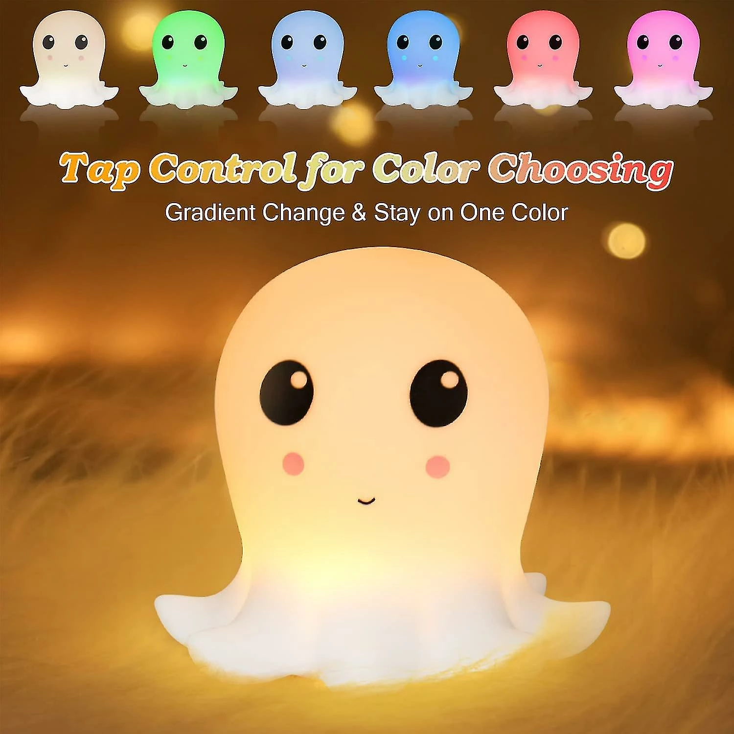 Unbranded Led Night Light, Baby Night Light Without Small Parts Children's Night Light Dimmable Touch Multicolor Cute Ink Fish For Sleep Aid - Image 2