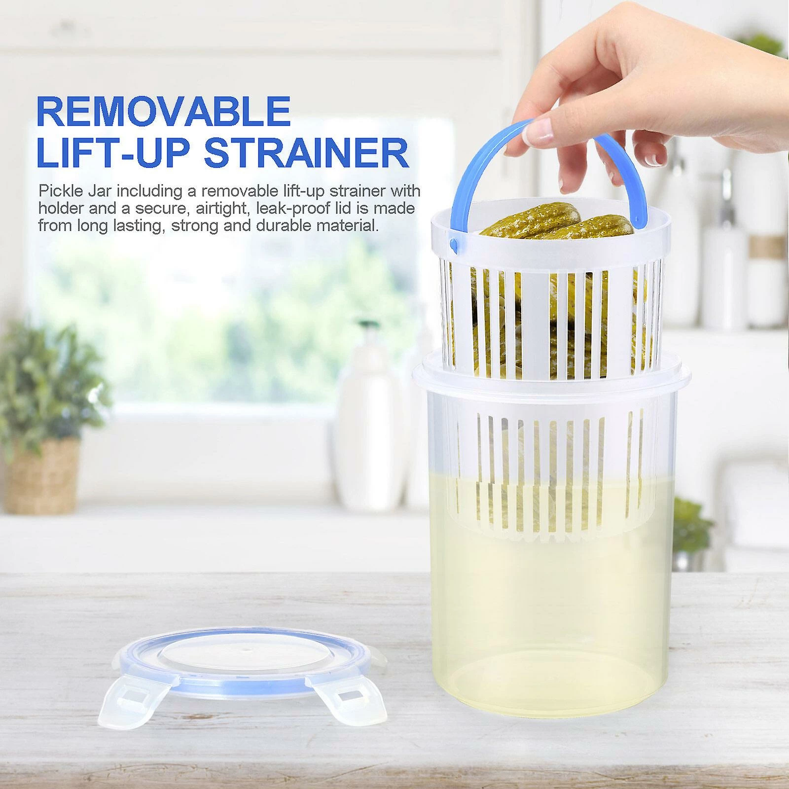 Unbranded Pickle Jar Deli Food Storage Container, Pickle Holder Keeper Lifter - Image 2