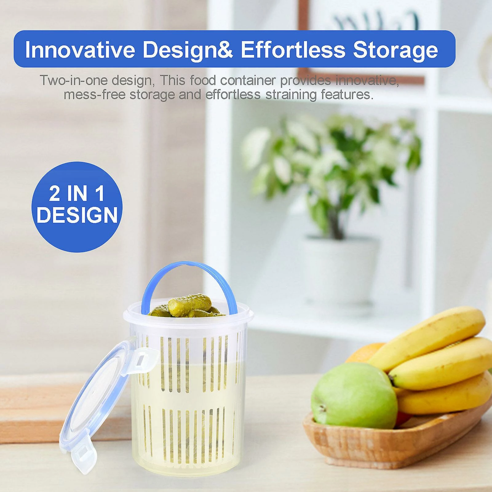 Unbranded Pickle Jar Deli Food Storage Container With Strainer Flip For Pickles, Olives, Vegetables And Fruits - Image 3