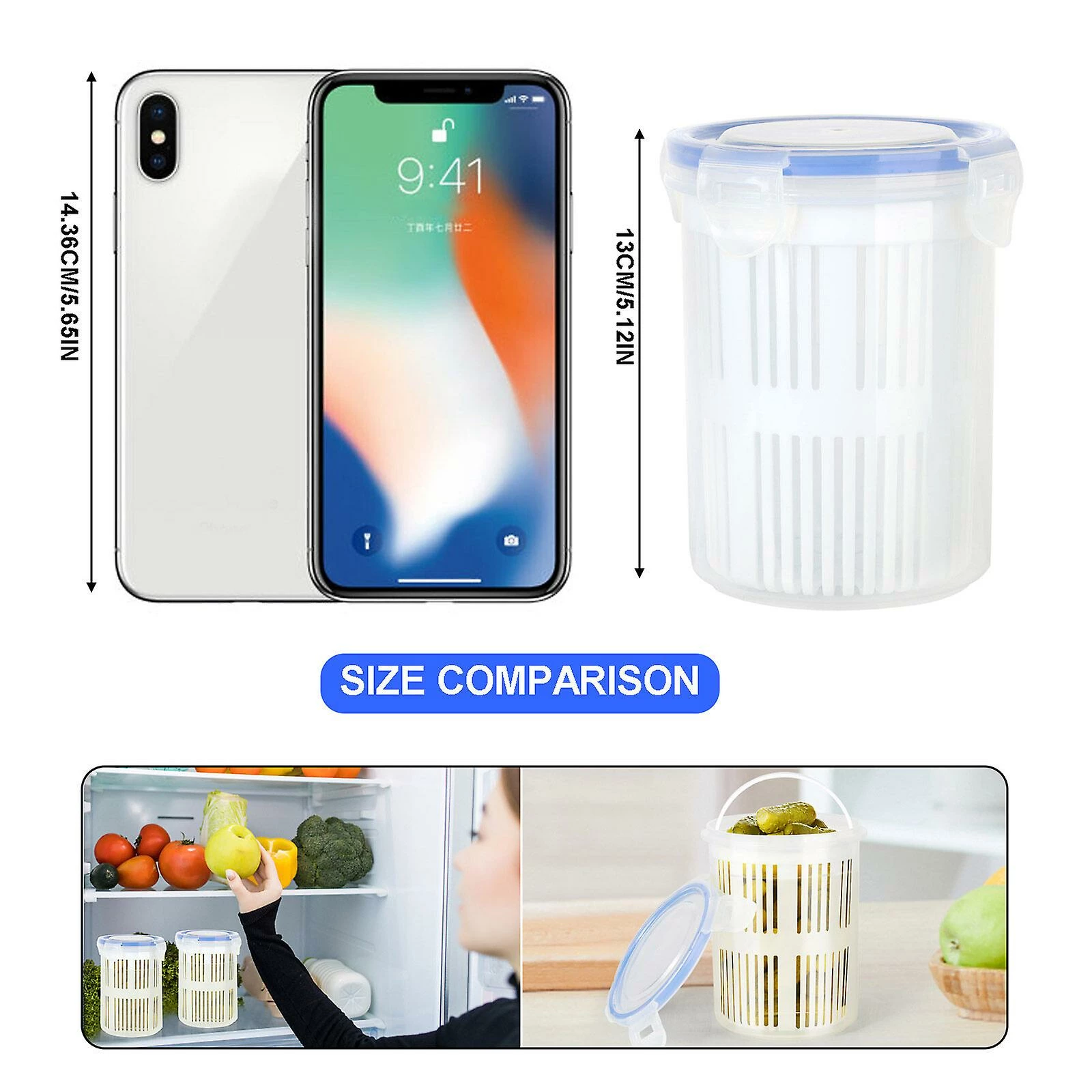 Unbranded Pickle Jar With Strainer Insert Food Storage Container Bucket Of Pickles New 11*13.5cm Multifunctional Draining Basket - Image 3