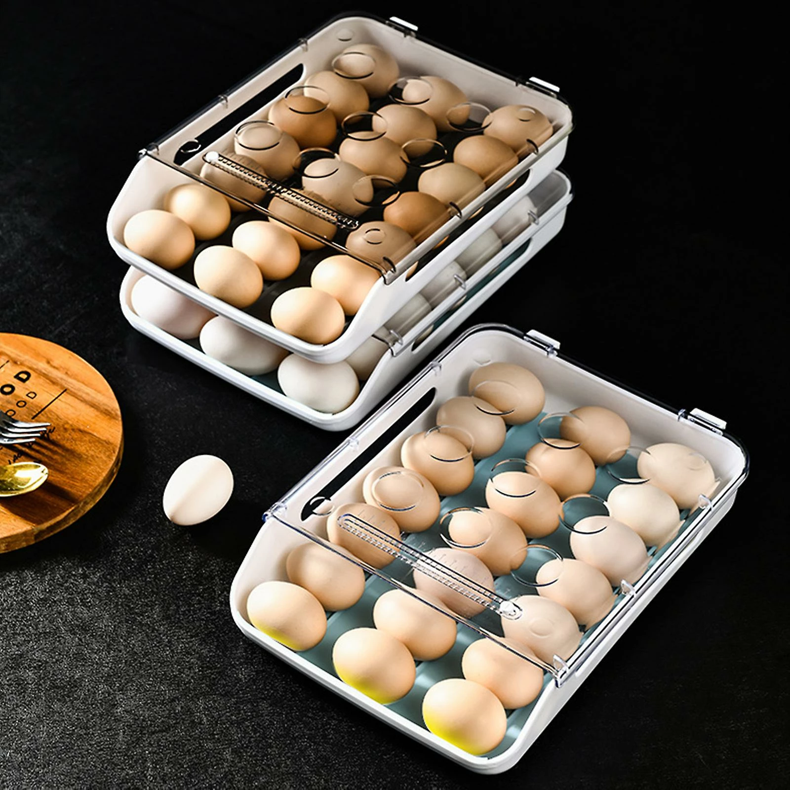 Unbranded Egg Storage Box Rack Built-in Silicone Pad Plastic Transparent Drawer Type Food Preservation Refrigerator Eggs Container - Image 2
