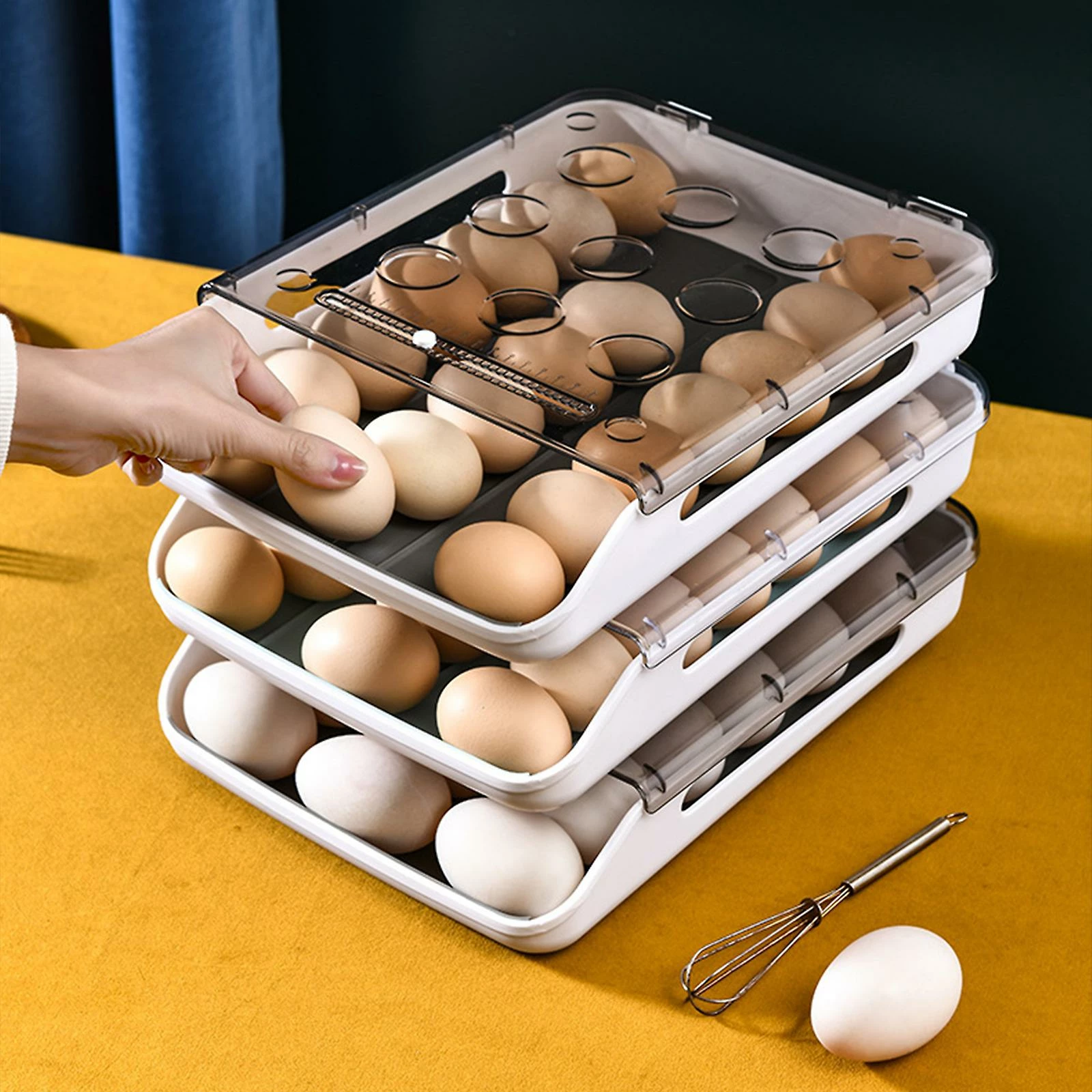 Unbranded Egg Storage Box Rack Built-in Silicone Pad Plastic Transparent Drawer Type Food Preservation Refrigerator Eggs Container - Image 3
