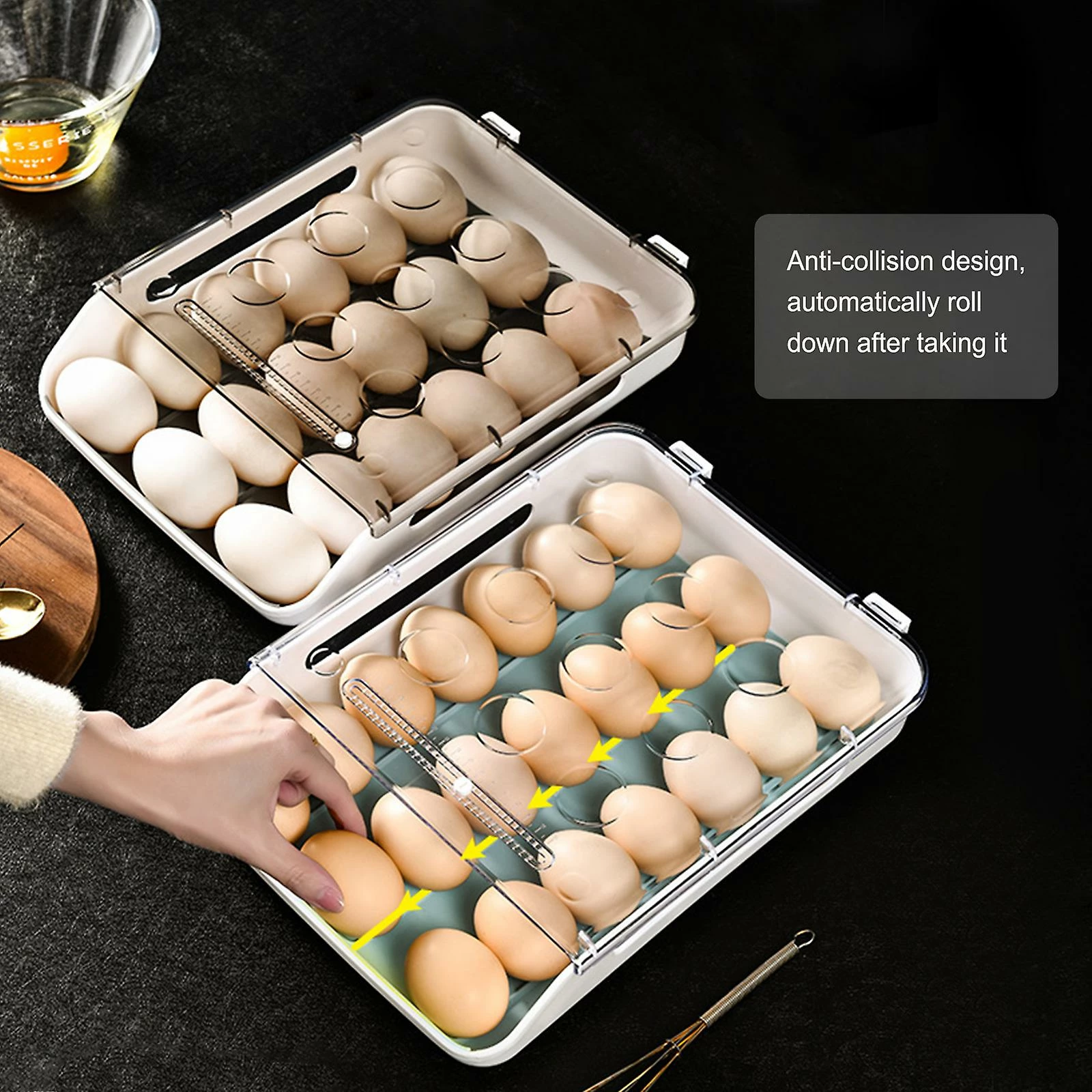 Unbranded Egg Storage Box Rack Built-in Silicone Pad Plastic Transparent Drawer Type Food Preservation Refrigerator Eggs Container - Image 5