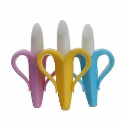 Unbranded Banana Training Teether Brush Baby Silicone Soft Bristles Toothbrush(3 Pcs, Yellow, Blue, Pink)