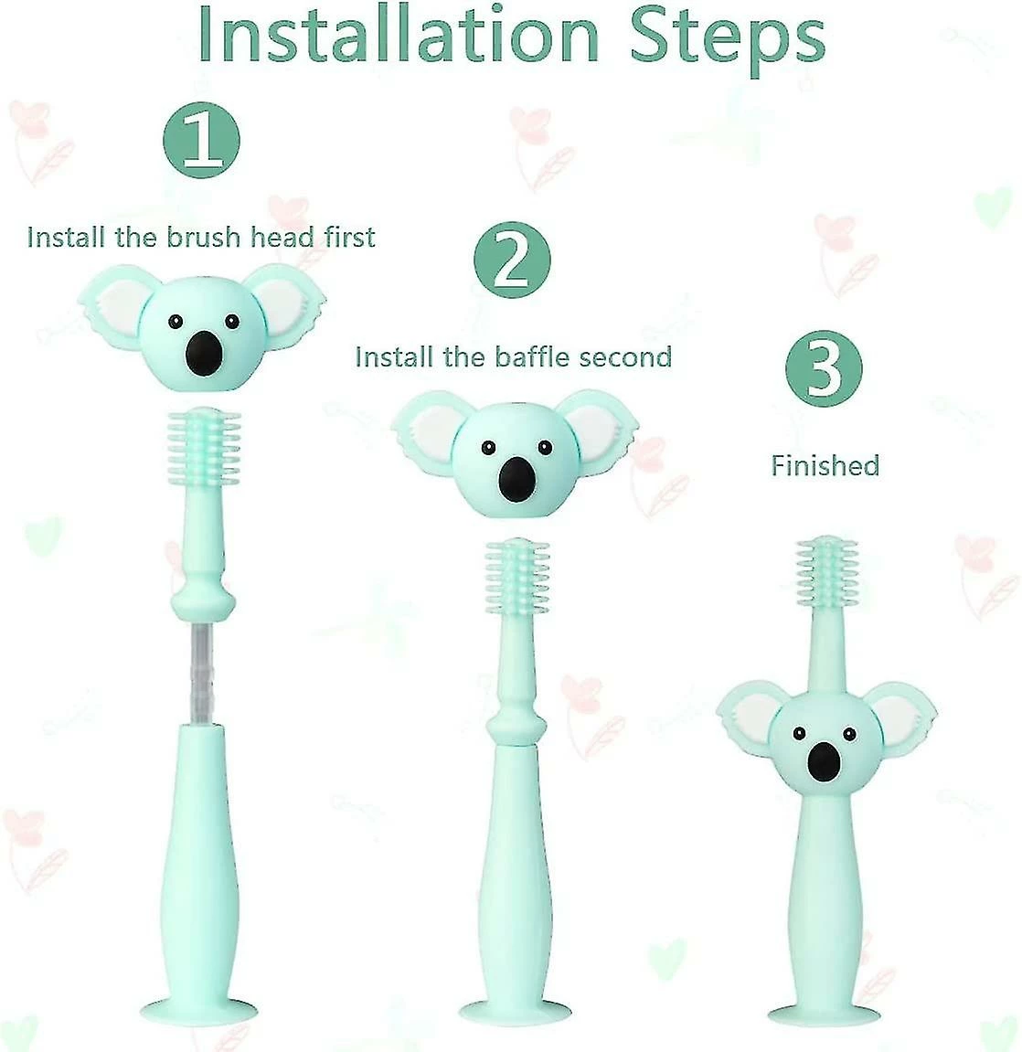 Unbranded Baby And Toddler Toothbrush, Food Grade Silicone Soft Infant Toddlers Toothbrush With Replacement Heads Cute Koala Design, Baby Oral Care Set For 0-3 - Image 5