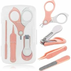 Unbranded Baby Nail Kit, Baby Nail Care Kit 4 In 1, Includes Baby Nail Clippers, Nail Clippers, Nail File Tweezers, Newborn, Baby Baby Manicure Kit (pink+gray