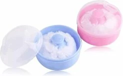 Unbranded Baby Body Cosmetic Powder Puff Kit Sponge Box Case Container(bluepink)(2pcs)
