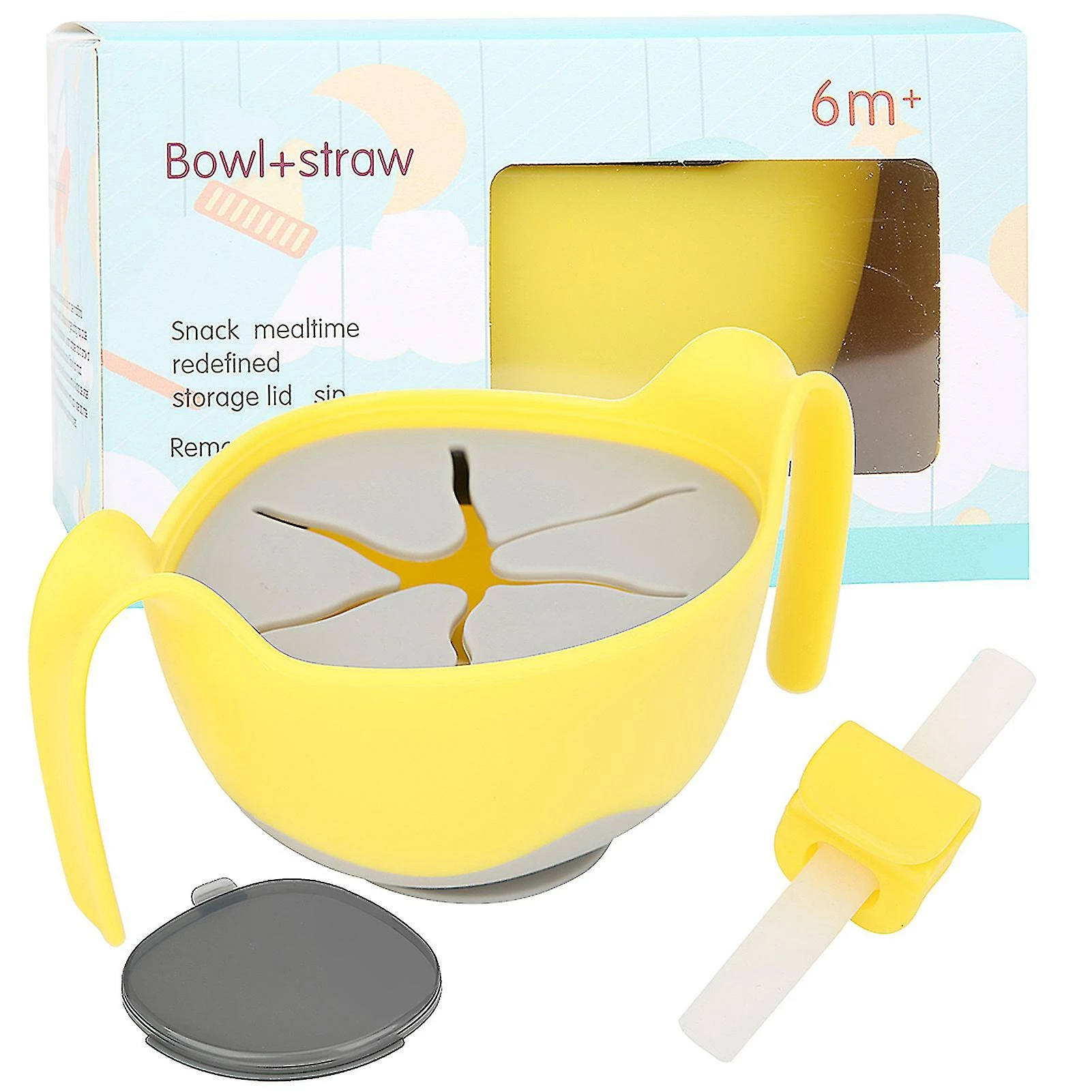 Clloio Baby Bowls 3 In 1 Silicone Multifunctional Infant Teether Feeding Training Straw Bowl240ml Yellow Bowl