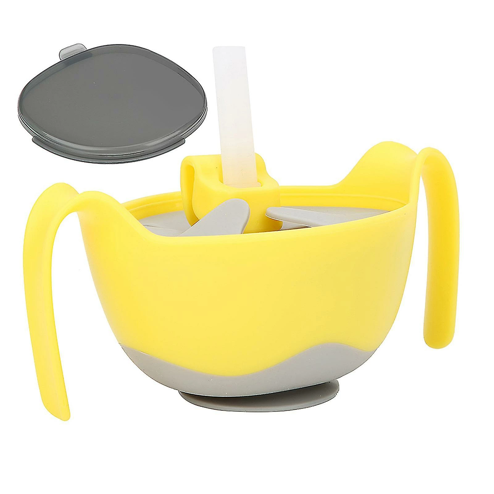 Clloio Baby Bowls 3 In 1 Silicone Multifunctional Infant Teether Feeding Training Straw Bowl240ml Yellow Bowl - Image 2