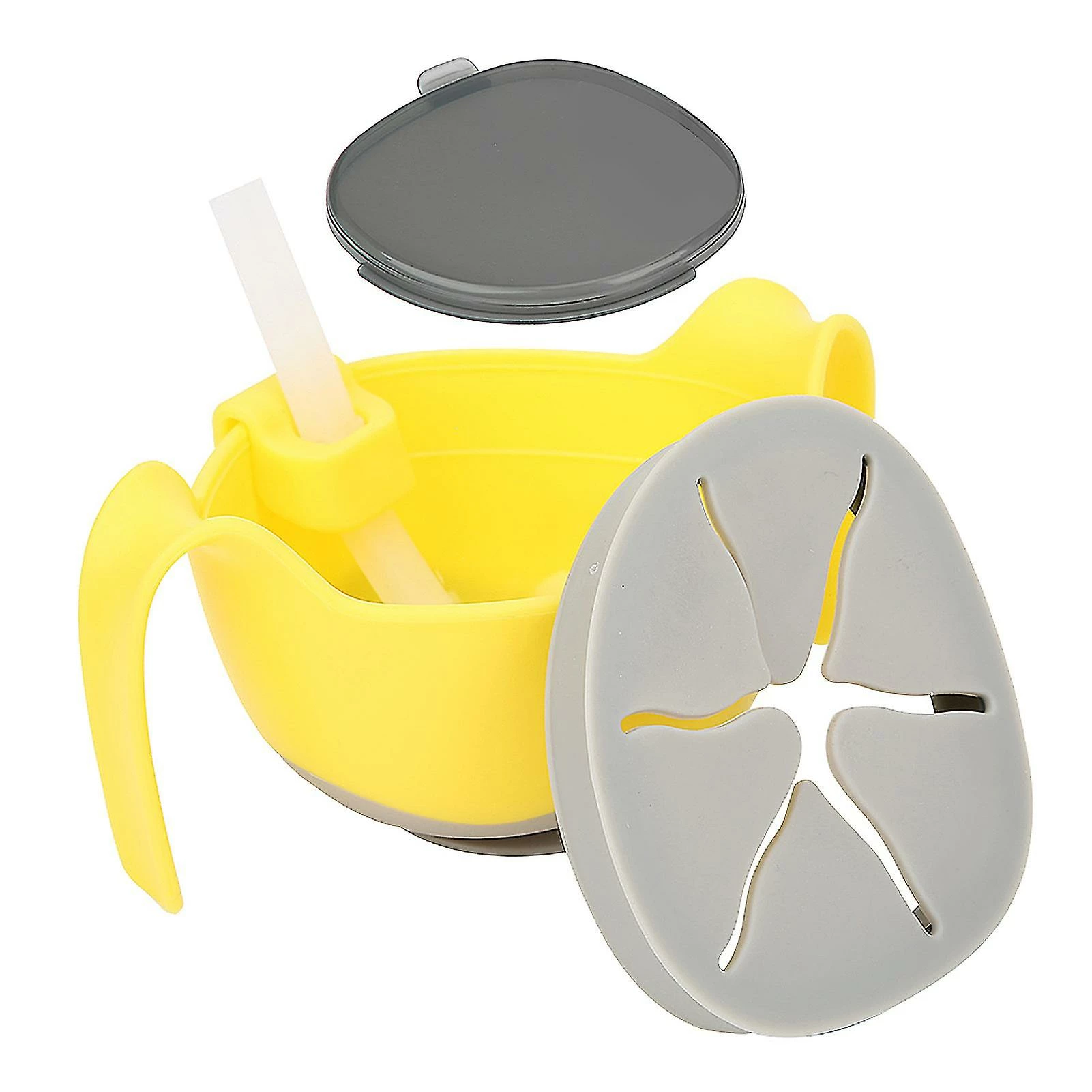 Clloio Baby Bowls 3 In 1 Silicone Multifunctional Infant Teether Feeding Training Straw Bowl240ml Yellow Bowl - Image 3