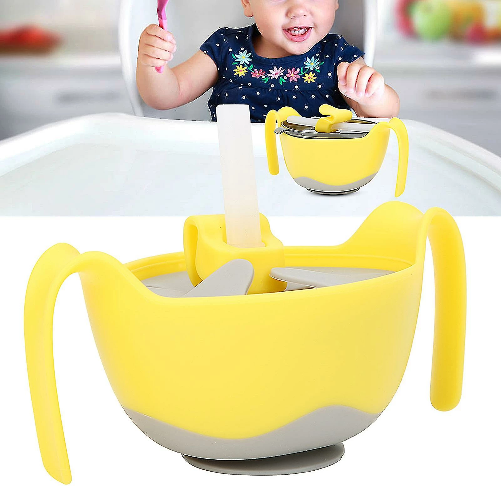 Clloio Baby Bowls 3 In 1 Silicone Multifunctional Infant Teether Feeding Training Straw Bowl240ml Yellow Bowl - Image 5