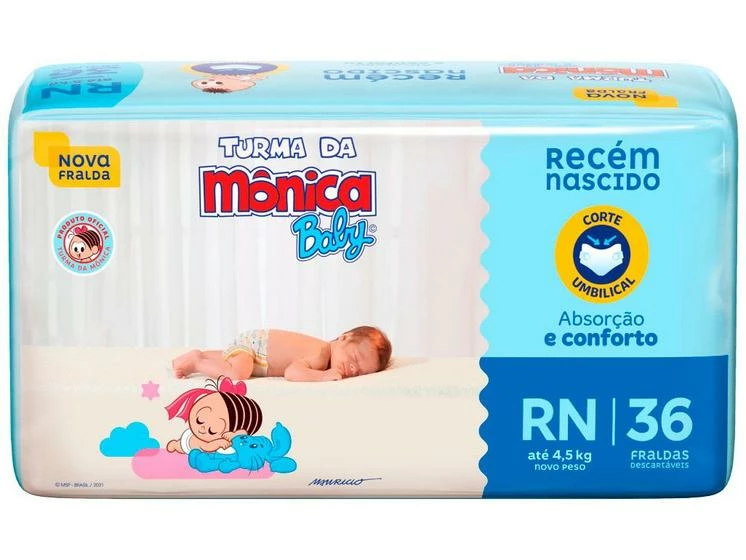 Fralda Turma Da Mônica Baby Tam. RN Até 4,5kg - 36 Unidades