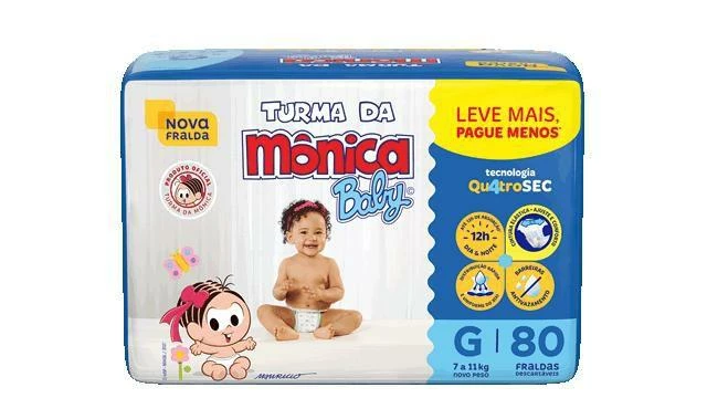 Fralda Turma Da Mônica Baby QuatroSec Giga Descartável Tamanho G - 80 Unidades