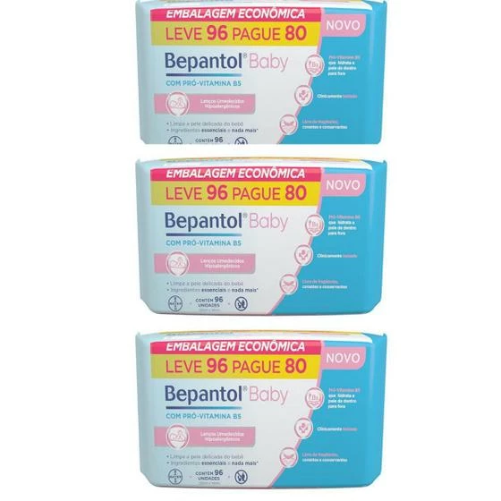 Kit 3 Lenços Umedecidos Bepantol Baby 96 Unidades