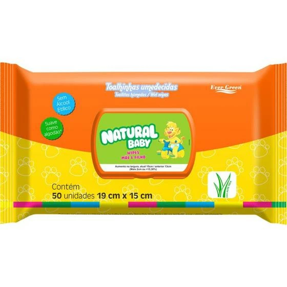 Toalha Umedecida Natural Baby Com 50 Unidades
