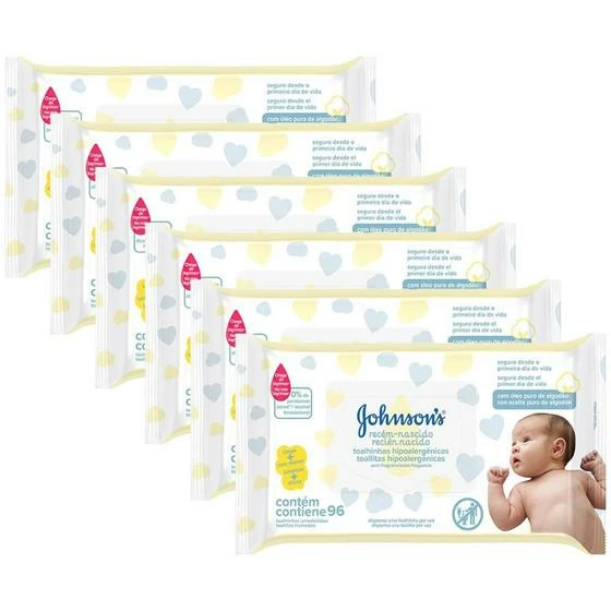 Kit Toalhas Umedecidas Johnsons Baby Recém-Nascido 6 Pacotes Com 96 Unidades Cada - Johnson's Baby