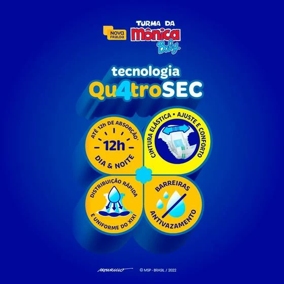 Fralda Infantil Turma Da Mônica Baby Mega Tamanho P 30 Fraldas Descartáveis - Image 3
