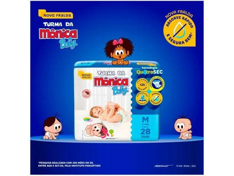 Fralda Turma Da Mônica Baby Tam. M 4 A 9kg - 28 Unidades