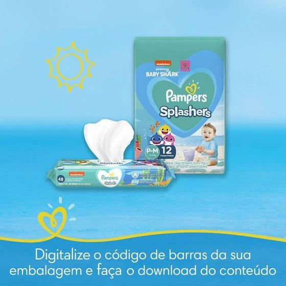 Pampers® Kit 24 Fraldas Pampers Para Água Splashers Baby Shark P-M - Image 2