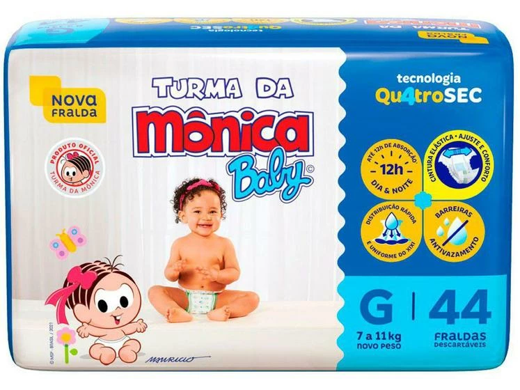 Fralda Turma Da Mônica Baby Tam. G - 7 A 11kg 44 Unidades
