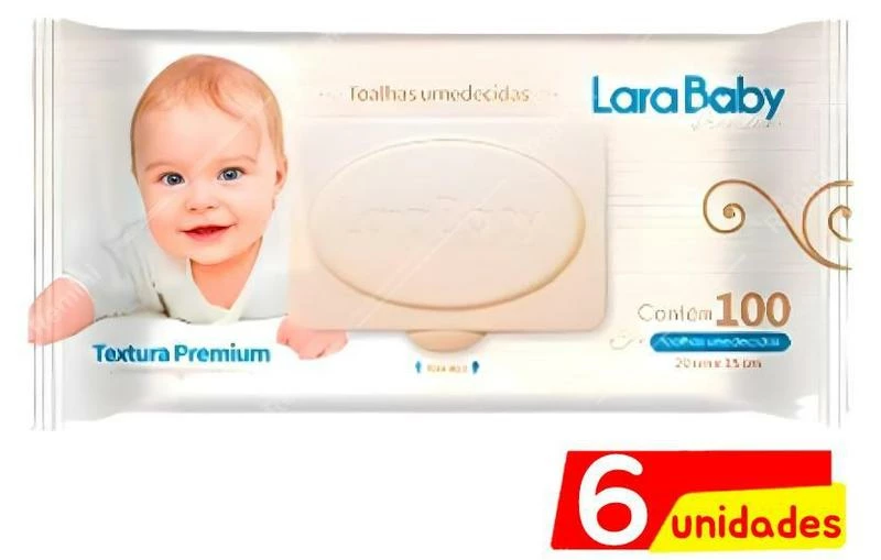 Kit C/06 Lenço Umedecida Lara Baby - 100 Unidades